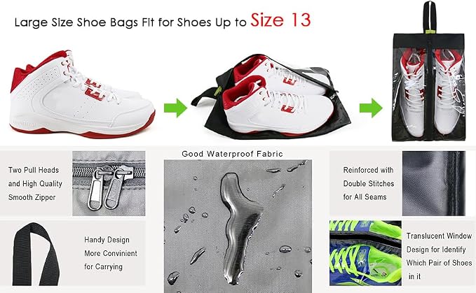 BeeGreen Black Transparent Shoe Bags 4 Pack for Travel with Handle as Packing Organizers for Suitcase and Luggage | Portable Nylon Storage Accessories for Vacations, Essential Gifts for Women and Men - Image 3
