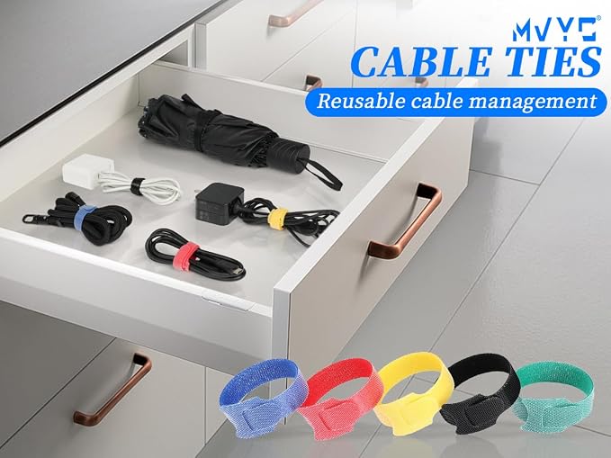MVYC 150PCS 8 Inch Cable Ties Reusable Multi-Purpose Wire Ties Cord Organizer Adjustable Cable Management 5 Colors - Image 8