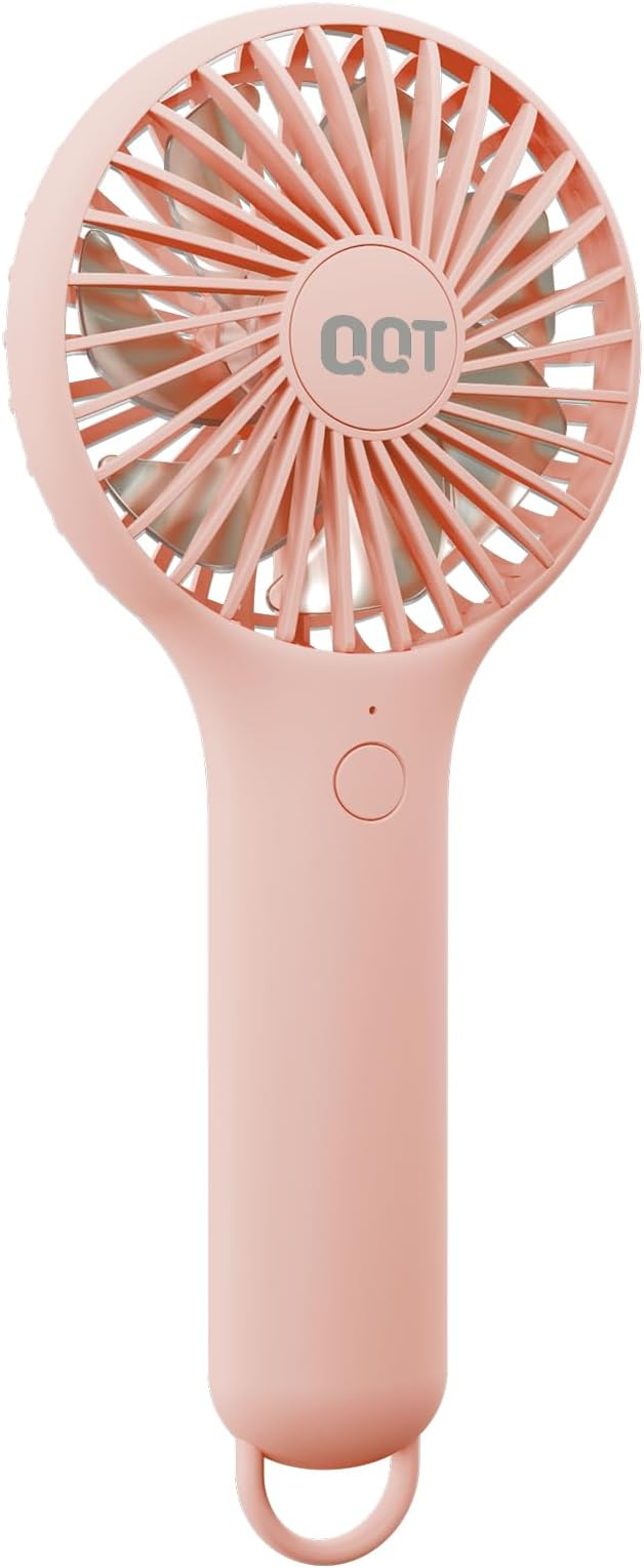 QQT Mini Handheld Fan, Small Personal Cooler with 3 Speeds, Portable Battery Operated, USB Rechargeable Makeup Eyelash Dryer, Strong Airflow for Travel, Office, Outdoor, Women, Men, and Kids (Pink) by WelcometoQQT