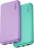 Miady 2-Pack Portable Charger, Slim 10000mAh Power Bank Travel Battery Pack | Dual USB丨3 Outputs 2 Inputs丨for Backpack Travel Camping丨Slim丨Compatible with iPhone Android etc丨Flight-Safe丨37Wh丨Green+Purple by Miady