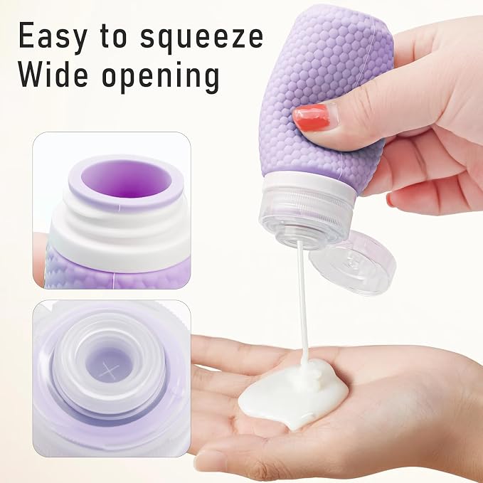 Travel Bottles for Toiletries, TSA Approved 2oz Leak Proof Travel Size Liquid Containers, BPA Free Refillable Silicone Squeeze Bottles for Shampoo Lotion and Conditioner (4 Pack) - Image 3