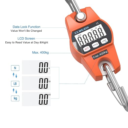 Hanging Scale Handheld 880lb/400kg Crane Scale Luggage Scale,with ABS Plastic case & Big LCD Display, Portable Digital Mini Crane Scale Fishing Scale,for Gym,Hunting,Travelling - Image 2