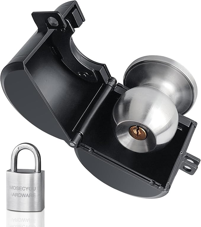 Door Knob Locking Cover with Padlock, Heavy Duty All-Metal Version | Adjustable Design for Snug Fit, Lockout Device to Disable Doorknob, Prevents Turning & Block Keyhole Access by MOSECYOU