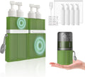 4 in 1 Travel Dispenser Bottle,TSA Approved Refillable Travel Size Toiletries Bottles Set with Suction Cup for Smooth Walls - for Shampoo,Conditioner,Body Wash,Lotion.(Green) by TechoEcho