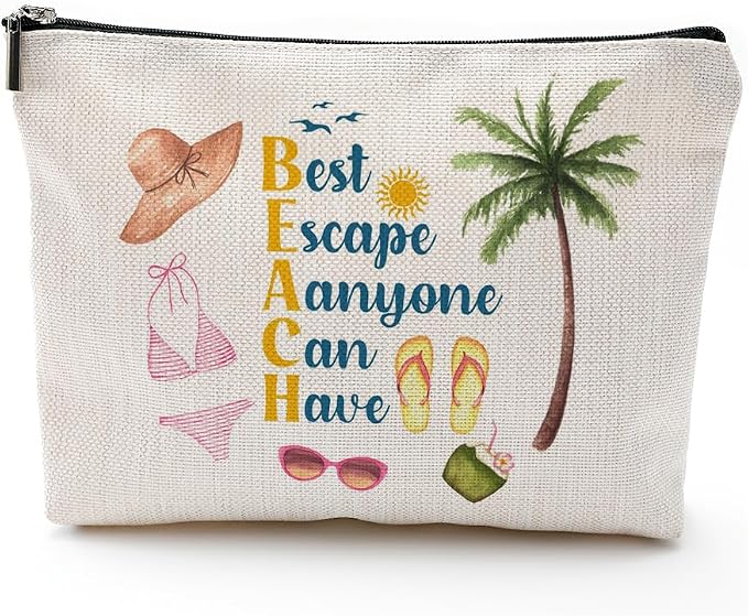 ZUYUROU Beach Makeup Bag for Women, Funny Travel Cosmetic Pouch, Beach Please Zipper Bag, Summer Vacation Gift, Tropical Aesthetic Bag for Girls, Best Escape Anyone Can Have Travel Organizer - Image 3