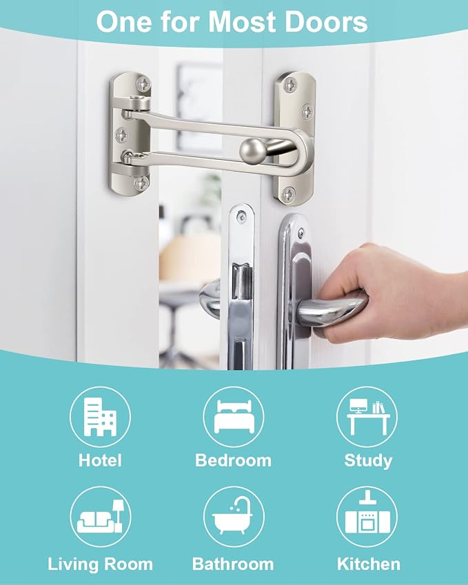 Door Lock Latch for Home Security - Swing Bar Door Safety Locks from Inside | Swing Bar Door Guard Latches for Top of Door Front Safety Childproof Reinforcement Door Stopper for Kids Home Hotel Apartment - Image 2