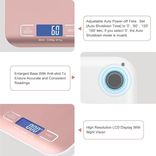 Digital Shipping Scale,Stainless Steel Panel, Accurate Portable Postal Scale for Packages, Small Business,Kitchen, Food, Handmade, Liquids, and Boutique (Rose Gold Battery(5kg/1g)) - Image 3