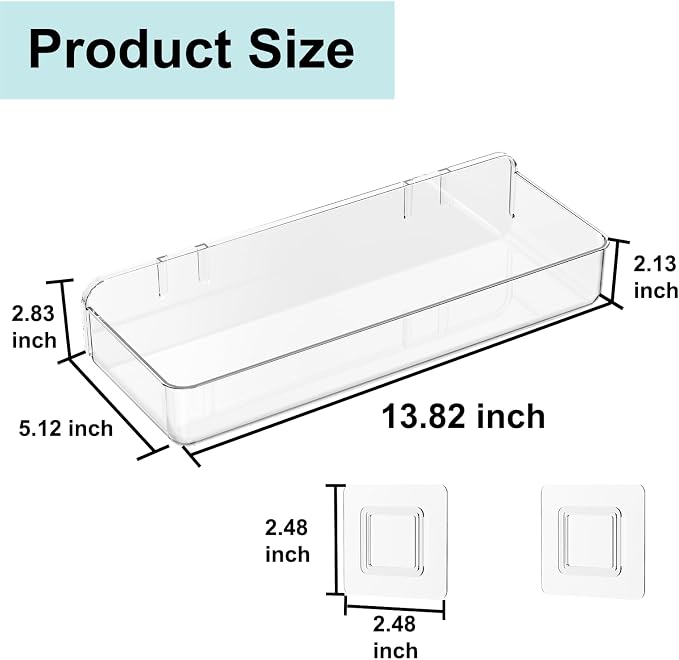 ZEXALOR Wall Mounted Storage Organizer Bins Organizing Shelf Basket Clear Plastic Makeup Organizer Adhesive Hanging Bin Fridge Organizer for Bathroom,Kitchen,Cabinet,Pantry,Countertops (13.7×5×2.7”) - Image 7