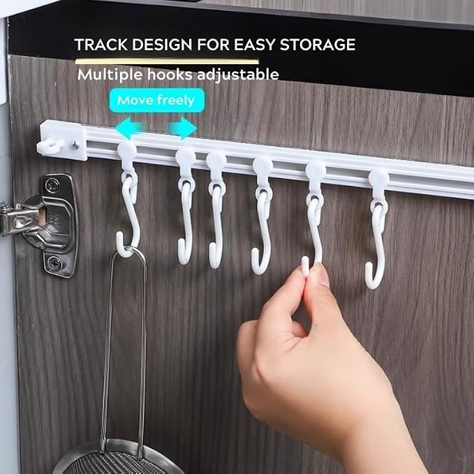 Sliding Rail Hook Rack – 30cm Adhesive Hook Bar for Kitchen, Bathroom, or Over-The-Door Storage – No-Drill Wall Mounted Hanger with Movable Hooks – Space-Saving Organizer Strip - Image 2