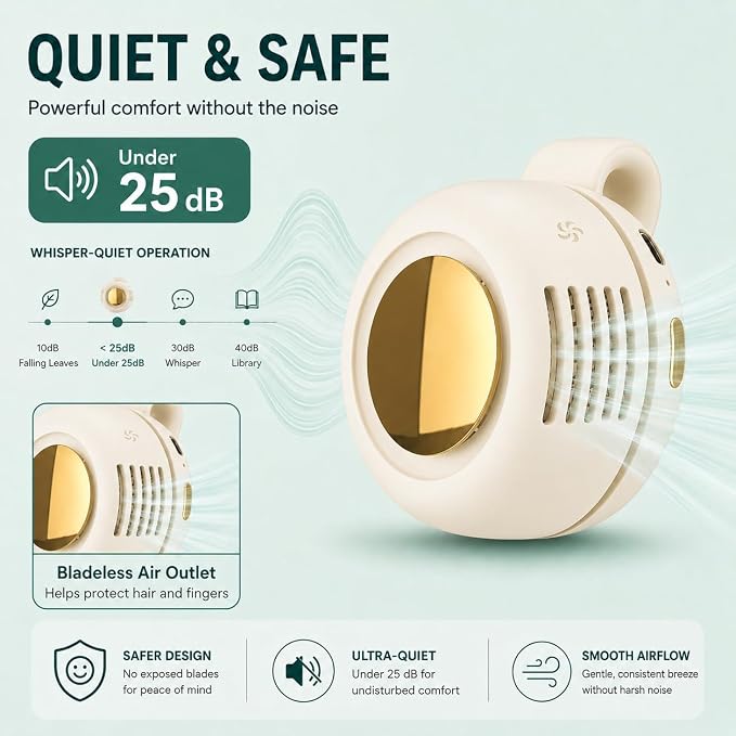 Portable Silent Mini Bladeless Fan Clip On, Small Fan Clip on for Shirt & Waist, Adjustable 3-Speed Suspended Whirlwind Fans, For Outdoor & Travel & Office, Travel Accessories (2, white) - Image 6