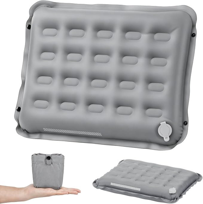Inflatable Seat Cushion with Adjustable Firmness (Light Gray) | adjustable firmness, lightweight, waterproof, non-slip. For stadium, office, camping, car & long flights by Bebykilemi
