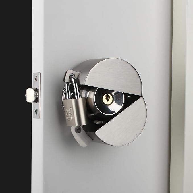 Door Knob Lockout Device with Padlock, Metallic Stainless Steel Locking Cover to Disable Doorknob, Prevents Turning of Door Knob and Access to Keyhole, Prevents Operating The Knob - Image 2