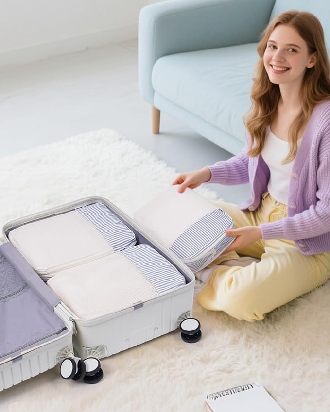 Narwey 6 Set Compression Packing Cubes for Travel Women Men, Travel Cubes for Carry On Suitcase, Durable Compression Luggage Organizer Bags - Image 6