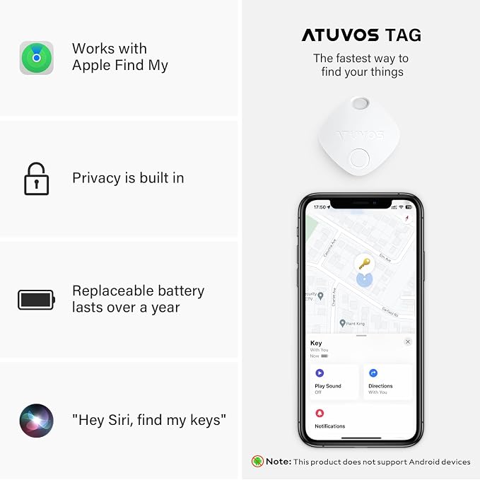 ATUVOS Luggage Tracker, Key Finder, Bluetooth Tracker Pairs with Apple Find My (iOS Only), Item Locator for Bags, Wallets, Keys, Waterproof IP67, Anti-Lost 2 Pack, White - Image 6