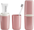 HyJeryty Simple Pink Toothbrush Travel Case, Portable Travel Toothbrush & Toothpaste Holder Cover Organizer Container with Mouthwash Cup for School, Camping, Business Trip, Bathroom Storage by HyJeryty