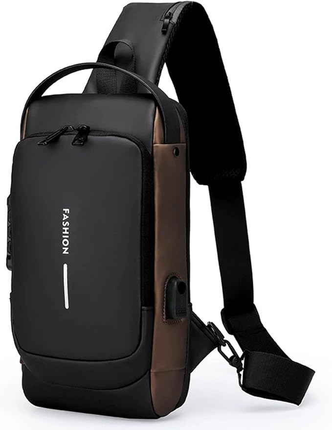 Anti-Theft Sling Bag for Men Waterproof Crossbody Bag with Combination Lock & USB Charging Port Lightweight Chest Backpack for Travel Hiking (Black) by VENSIVY