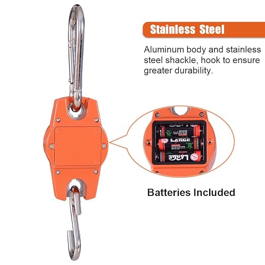 Fuzion Hanging Scale 660LB - Heavy Duty Crane Scale with Aluminum Body | Stainless Steel Hook, Hold/Tare Function, Large Display, Digital Hanging Scales for Weighing Animals, Hays, Fish, Luggage - Image 6