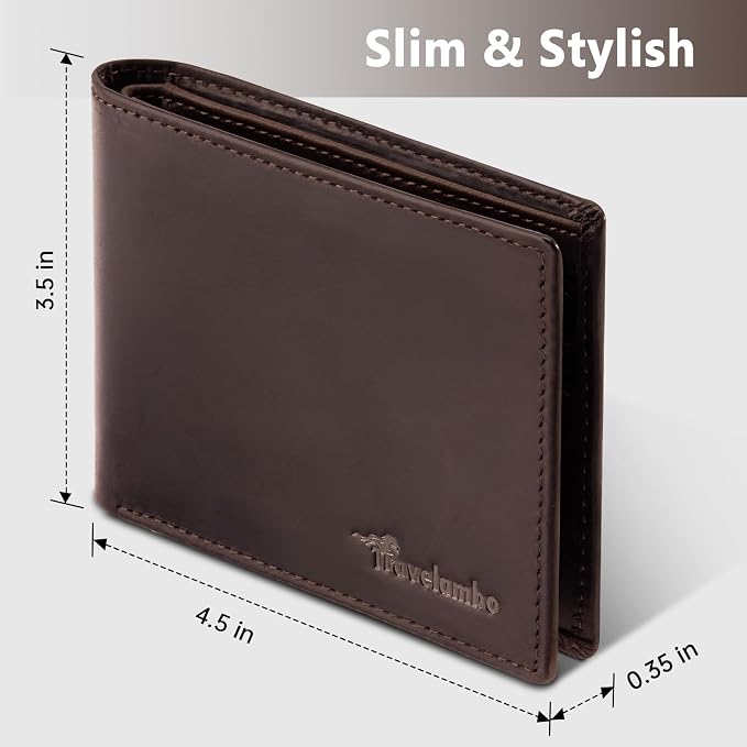 Travelambo Leather Wallet for Men, Slim Minimalist RFID Credit Card Holder | Mens Thin Bifold Pocket Wallet, Gift for Father, Brown - Image 5