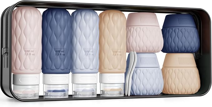 Travel Bottles for Toiletries Silicone Travel Size Containers 3.4oz 1.7oz | Travel Essentials TSA Approved Leakproof Refillable Squeeze Bottles with Labels/Clear Bag for Shampoo, Conditioner, Creams by Lericttor