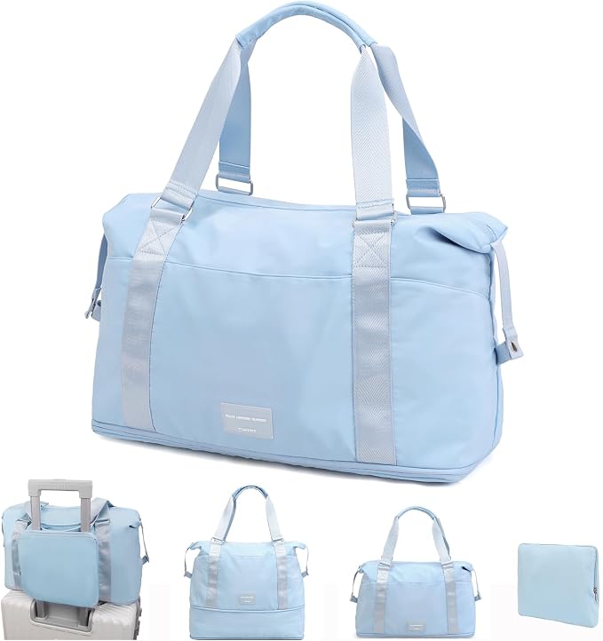 TINYAT Foldable Travel Duffle Bag Expandable Personal Item Travel Bag,32L | Expandable Gym Bag for Women Weekender Carry On Overnight Tote Large Capacity Portable Luggage Bag by TINYAT