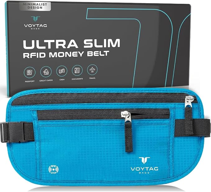 Travel Money Belt & Passport Holder - RFID Blocking Slim Travel Wallet & Fanny Pack for Men and Women - Essential Travel Pouch for Cash, Credit Cards, and Documents by VOYTAG
