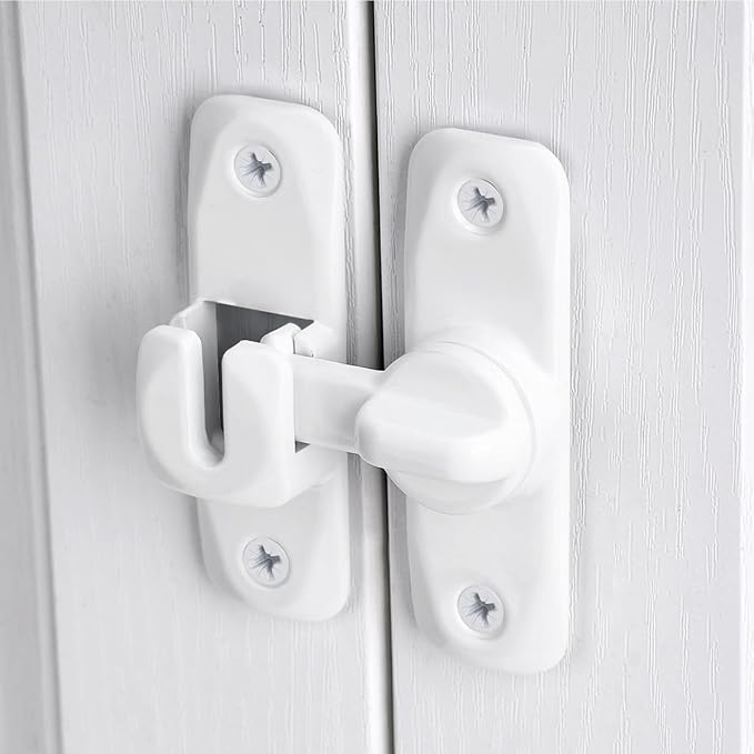 3 Pcs White 90/180 Degree Sliding Door Latches,Right Angle Door Lock | Zinc Alloy Flip Latch,Barn Door Latch,Cabinet Lock,for bedroom,cabinet,drawer,Gardens,Wine Cabinet,garage,window,Pet Cage - Image 5