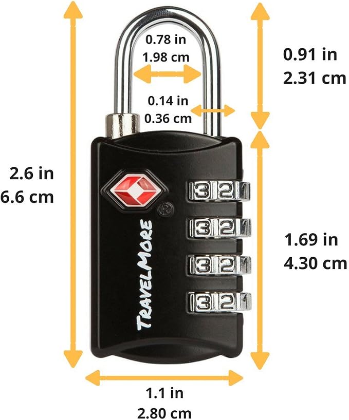 Luggage Locks TSA Approved, 4-Digit Travel Combination Locks | TSA Accepted, Easy to Use, Compact, Lightweight, Durable, Zinc Alloy Body, for Suitcases, Backpacks, Zippers, 5-Pack, Black - Image 3
