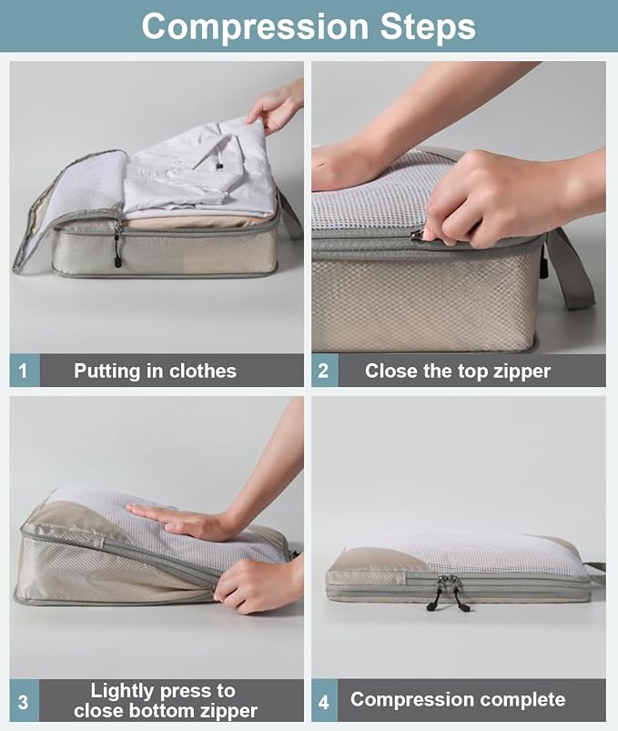 Barsine Large Compression Packing Cubes for Travel, 4-Pack Extra Large Packing Cubes with Double Compression Zipper, Luggage Organizers for Carry On, Cruise, Family Vacation & Business Travel - Image 6