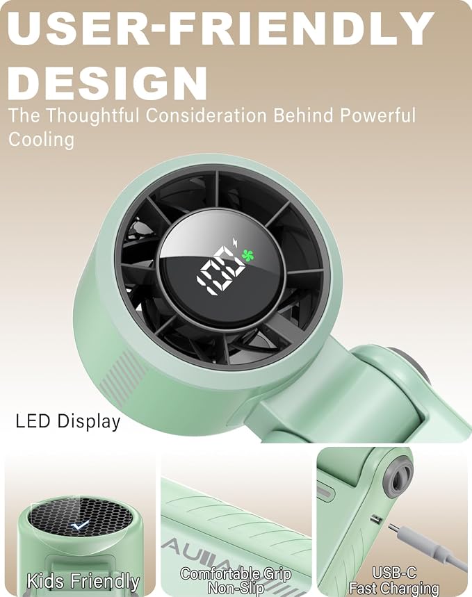 Portable Handheld Turbo Fan - 5 Speed Mini Personal Fan with Strong Airflow, Foldable 3 in 1 Rechargeable Battery Operated Trave Essentials Hand Fans for Indoor/Outdoor Use, Green - Image 7