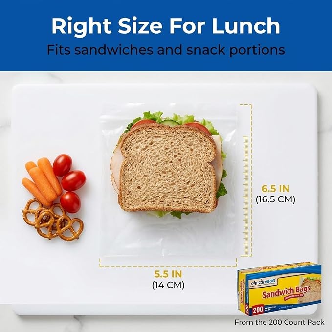 Sandwich Bags With Fold & Close Top (6.5 in X 5.5) in 200 Count Pack of 4 | Flip flap closure for school snacks, produce & portion control; no zipper design, easy open for kids, work & meal prep - Image 2