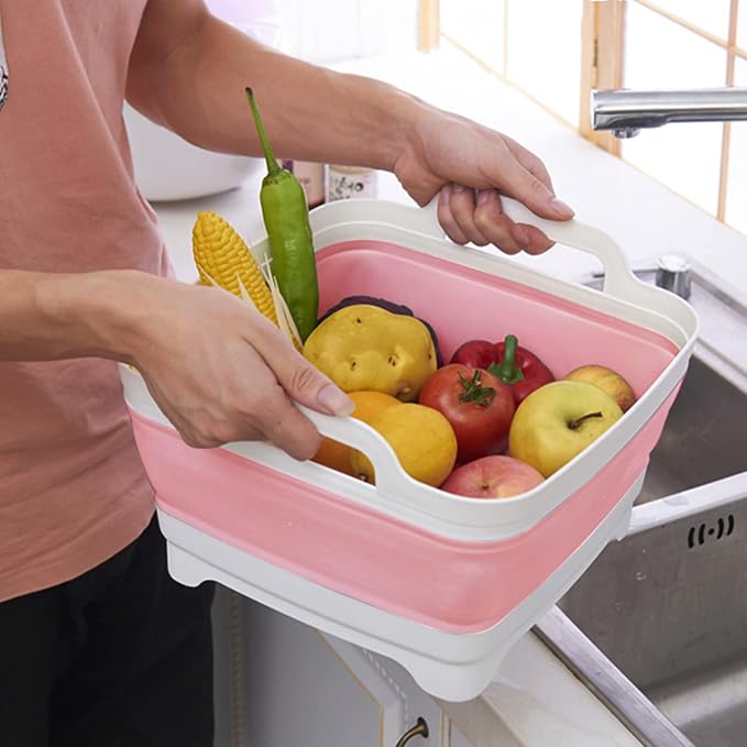 2.4 Gal(9L) Collapsible Dish Basin with Drain Plug, Space Saving Outdoor Multiuse Foldable Sink Tub, Dishpan, Kitchen Storage Tray for Camping, Vegetable Washing, RV (Pink) - Image 9