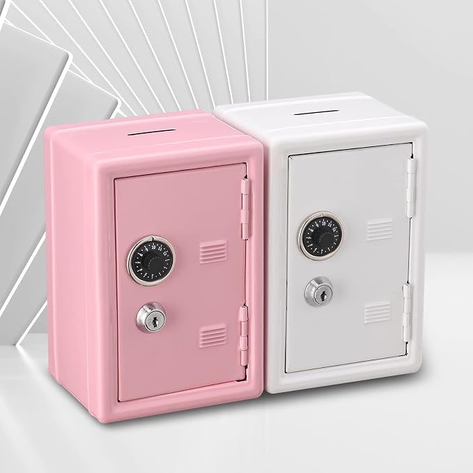 Younion Mini Money Safe and Cash Lock Box, 4.6"x 4.2"x 6.9" Pink - Image 7
