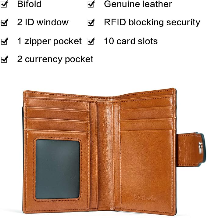 BOSTANTEN Leather Womens Wallet Small RFID Blocking Credit Card Holder | Removable ID Window, Zipper Coin Pocket, Bifold, Minimalist, Fits Small Purses, Daily Use, Ladies Gifts, Brown - Image 5