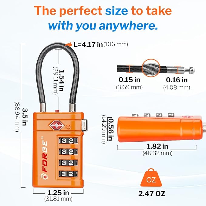 Forge TSA Approved Luggage Locks 4 Digit Combination TSA Travel Locks with TSA008, Open Alert Indicator, Zinc Alloy Body for Luggage, Suitcase, Backpack, and More. Orange 2 Locks. - Image 8