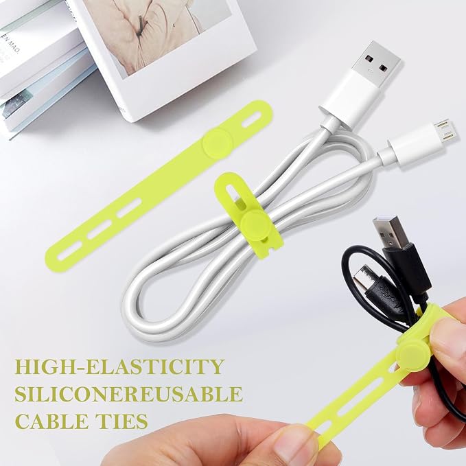 Donruby 30Pcs Silicone Cable Ties - Reusable & Washable with Adjustable Locking Buckles, High Elasticity Cable Management Straps for Home, Office, School, Travel Essential Cord Organizer (Light Green) - Image 3