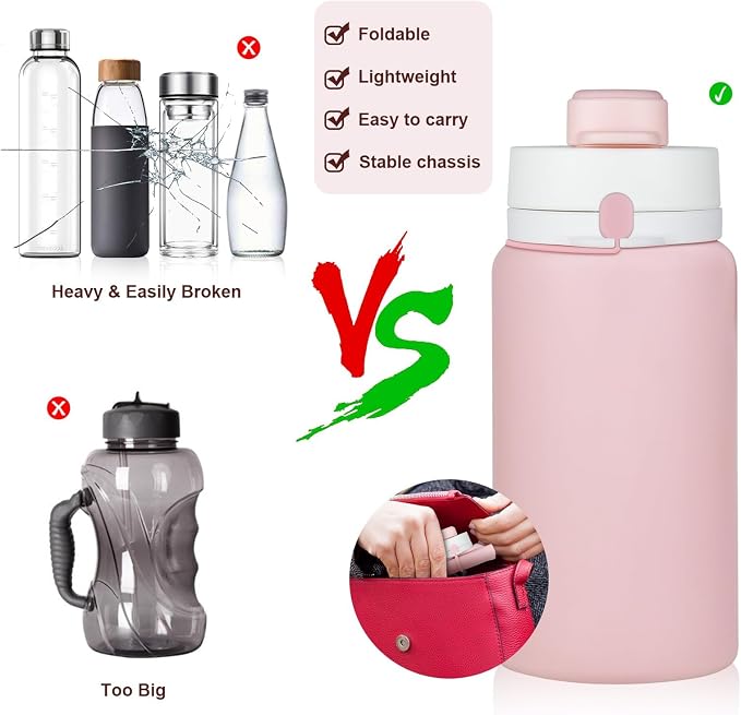 PLTCAT Collapsible Water Bottle, 19oz Foldable Bottle BPA Free Reusable Lightweight Leak-Proof Travel Silicone Water Bottle for Travel, Gym, Hiking, Office, Camping - Image 5