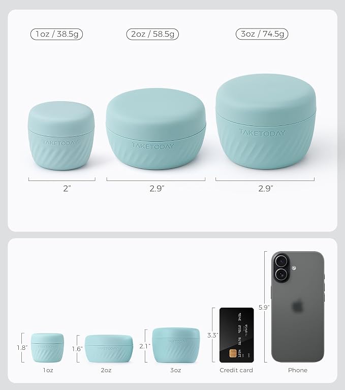 TakeToday Travel Containers for Toiletries, 2 & 3oz, 4 Pack, Grey | Air Travel Leak-Proof, TSA Approved, Silicone Jars with Lid, for Cosmetics & Toiletries - Image 4