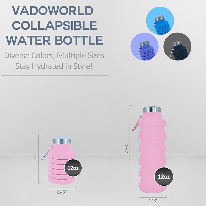 Collapsible Water Bottles 17oz, Odorless BPA-Free Silicone, Leak-Proof Foldable Reusable Bottle - Perfect for Travel Sports Gym Hiking Camping Cycling - Soft Pink - Image 2