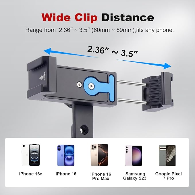 360 Rotation Aluminum Alloy Phone Mount Clamp with Cold Shoe & Arca Plate - Universal Horizontal/Vertical Holder for iPhone Samsung Vlog Live Streaming Camera Accessories 83001 - Image 6