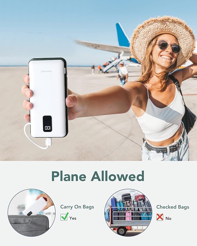 charmast Portable Charger with Built-in Cables and AC Wall Plug | 10000mAh Power Bank with 4 Outputs,USB-C & USB-A Battery Pack,Slim Travel Phone Charger for iPhone,iPad,Samsung,Android - Image 5