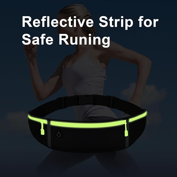Slim Running Belt for Women Men,Runners Fanny Pack Phone Holder,Money Belt,Running Gear Accessories,with 3 Pockets (Green-black) - Image 4