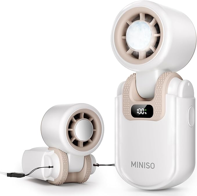 MINISO Portable Handheld Fan with Cooling Plate, Mini Turbo Personal Fan | 3 in 1 USB Rechargeable Small Fan, 5-Speed, Foldable with Ice Cooler, Max 8 H Cooling for Travel, Office, Shopping, Camping by MINISO