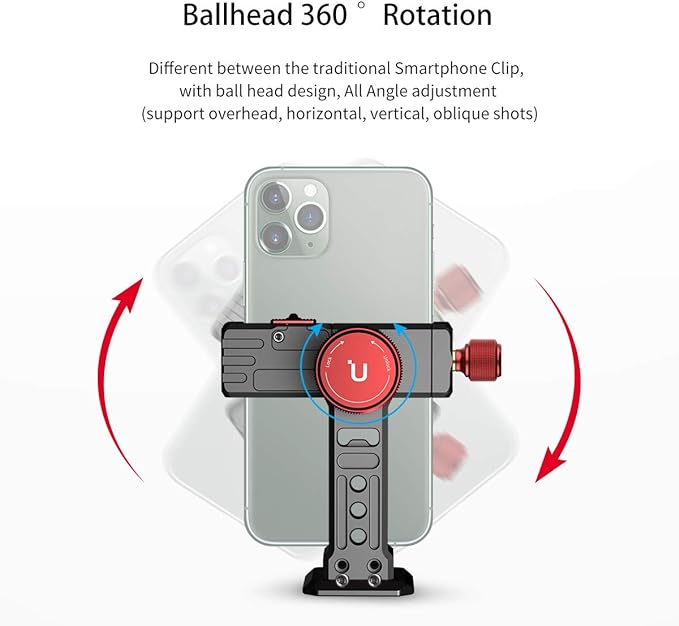 Cell Phone Tripod Mount, ULANZI ST-14 Smartphone Tripod Mount Adapter | Aluminum with Cold Shoe, 360° Cell Phone Stand Holder Clamp for iPhone17 16 15 14 13 12 11 Max Pro iPhone X XR Xs 6 7 Plus - Image 3