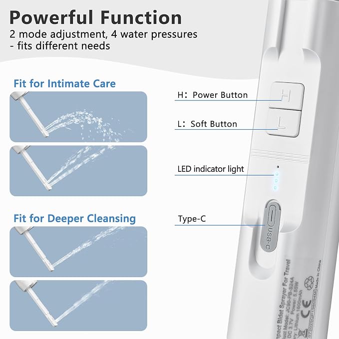 SPACEREST Portable Bidet for Home & Hotel use, Travel Bidet with Adjustable High Pressure & Flush Angle, IPX7 Waterproof, 1600mAh Electric Bidet for Women & Men with 2.5L Reservoir - Image 3