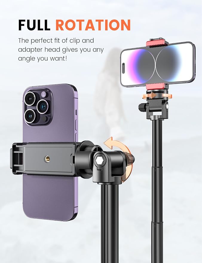 71'' Phone Tripod Stand, Extendable Reinforced Aluminum Phone Stand with Wireless Remote, Stable Cellphone Tripod Compatible with iPhone 15/14/13 Galaxy S23/S22 Huawei. - Image 7