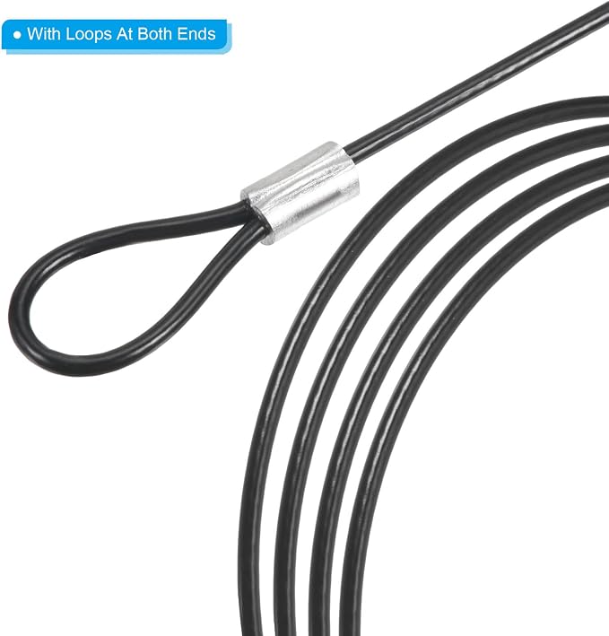 PATIKIL 6.5Ft Safety Cable Lock, 2 Pack Stainless Steel 2mm Dia Security Wire Rope with Double Loop for Stage Lighting Luggage Lock Black - Image 5