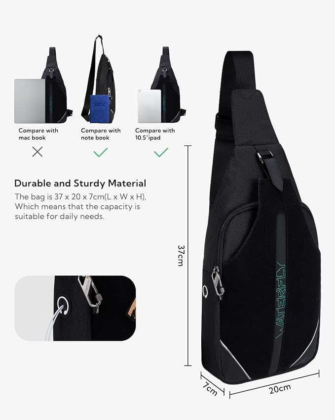 WATERFLY Medium Crossbody Sling Backpack Anti Theft Backpack for Traveling Chest Shoulder Bag - Image 4