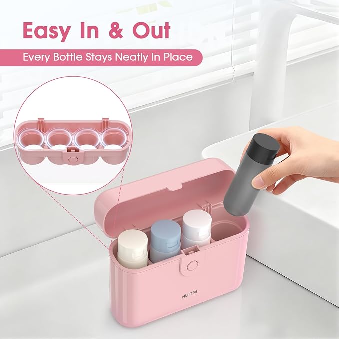 Travel Bottles TSA 4x2oz With Case Leak-Proof Pink | Durable ABS hard case, press-to-unlock, 4 individual compartments, wide-mouth bottles for easy fill, leak-proof seals - Image 6