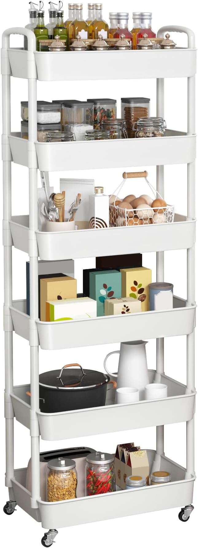 Sywhitta 6-Tier Plastic Rolling Utility Cart with Wheels for Storage,White | Multi-Functional Storage Trolley, for Office, Living Room, Kitchen, Bathroom,Movable Organizer,Space-Saving,Easy to assemble by haseverythingyouneed