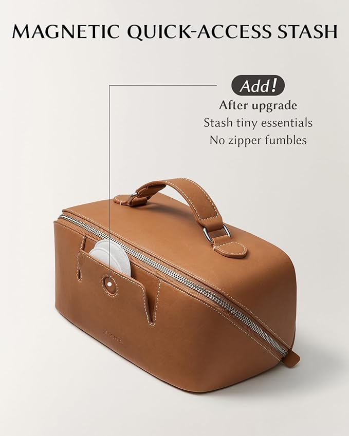 EACHY Travel Makeup Bag for Women, Provence Cosmetic Bag, Brown, Medium | Provence-style organizer with TPU brush holder, extra pockets and wipe-clean exterior for makeup and travel essentials - Image 5